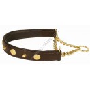 Comfy Half Check Leather Dog Collar : fits up to 22" . Leather is 15" (Width 1")